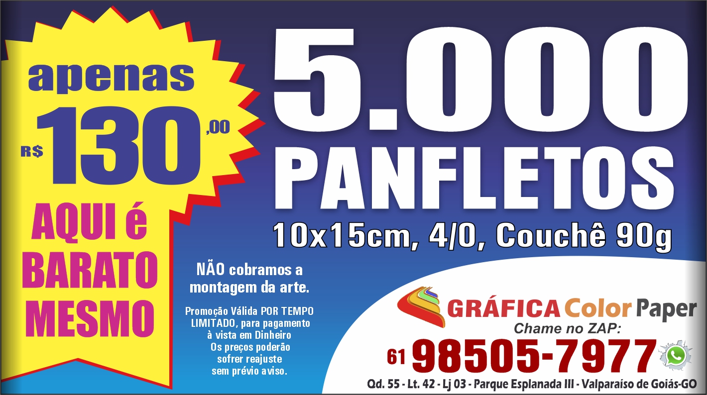 5.000 panfletos 10x15cm por R$ 130,00