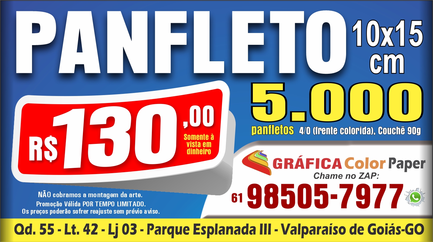 5.000 panfletos 10x15cm por R$ 130,00