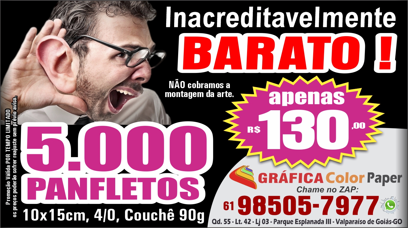 5.000 panfletos 10x15cm por R$ 130,00