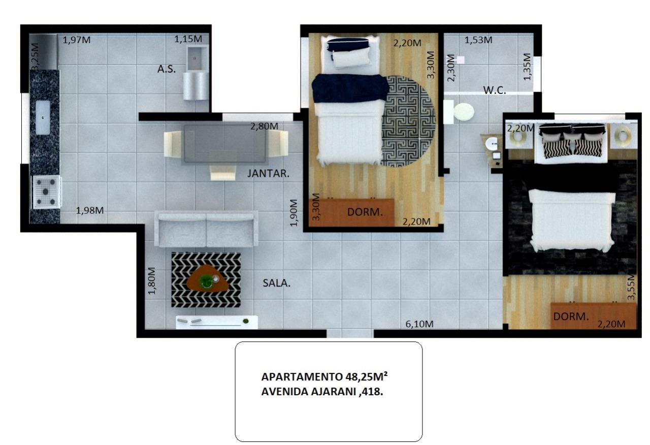 Metrô Guilhermina-Esperança – Apto Studio-Loft 2 dormitórios